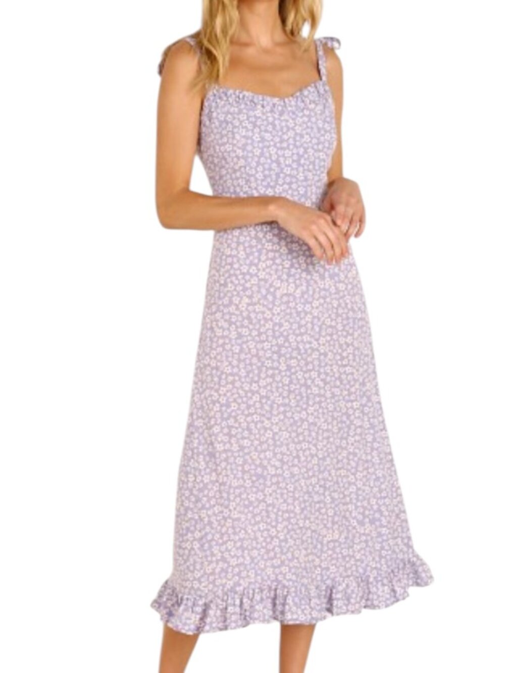 Auguste The Label Dean Gia Midi Dress Smocked Tie Shoulder Blue Floral 6